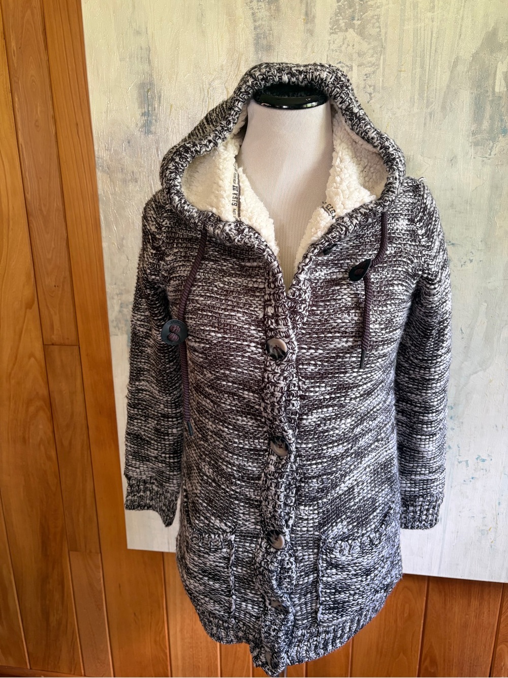 NWT G.I.G.A. DX by Killtec Marled Black & White Sherpa Hoodie Jacket Sz. 8. Cozy